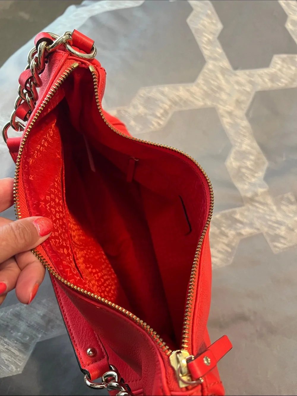 kate spade Red/Pink Pebbled Leather Chain-Handle Shoulder Bag